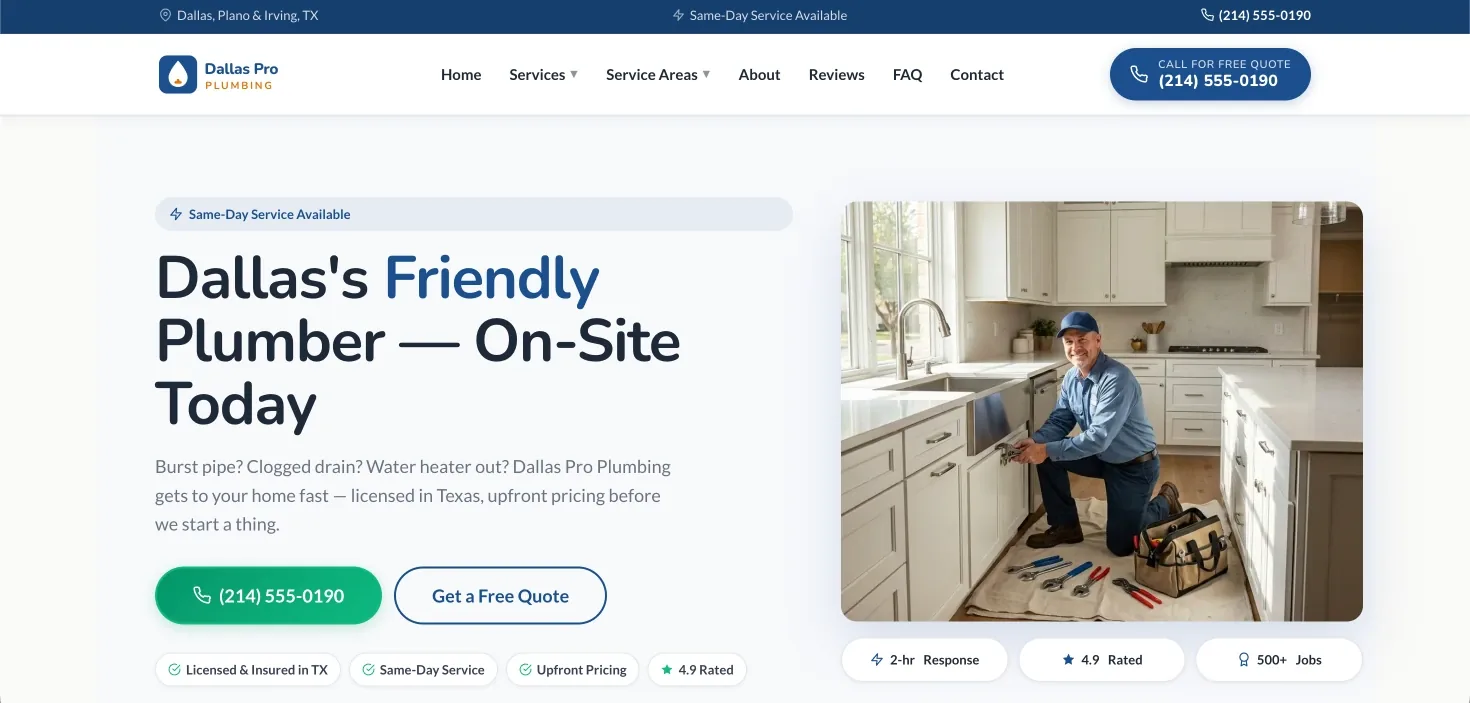 dallasproplumbing.site — 100-page WordPress authority site built live with WP-Flash