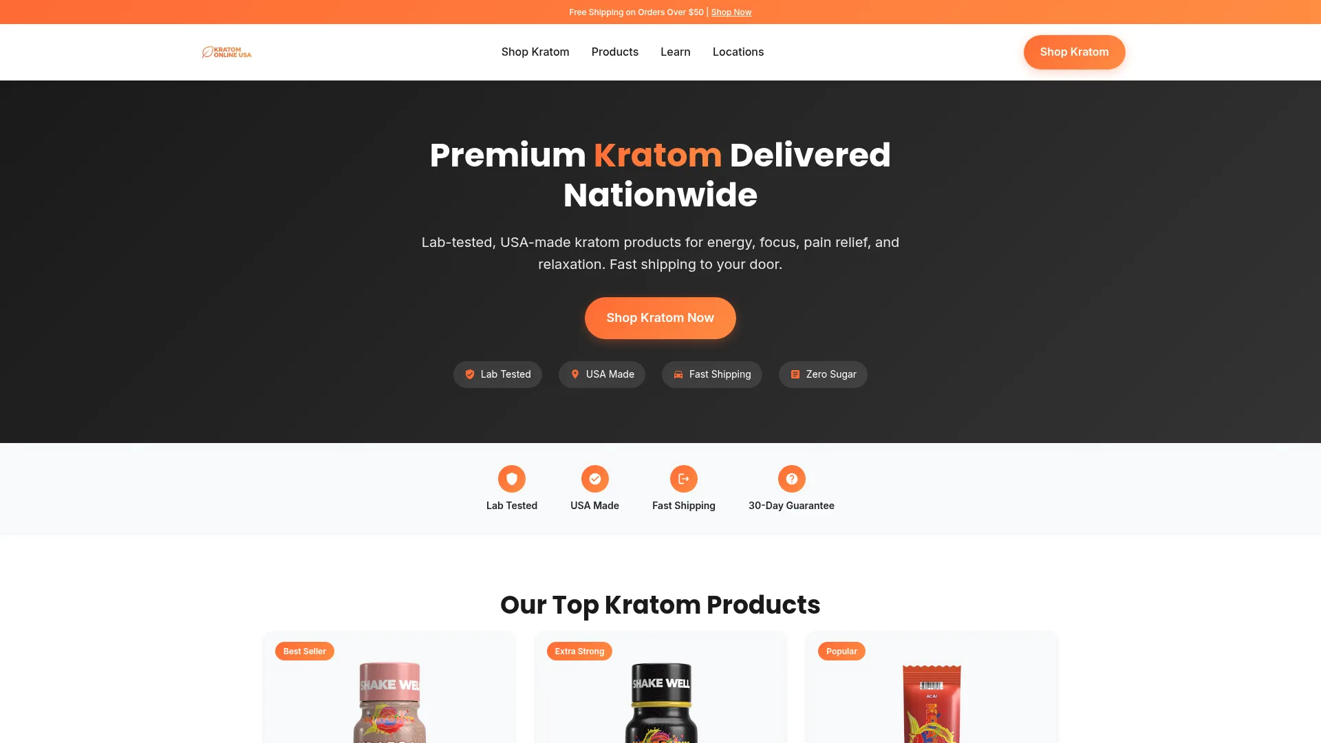 Kratom Online USA website screenshot